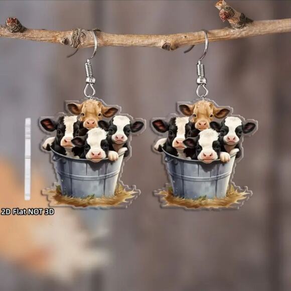 Cute Cow Earrings Acrylic Dangle Choose Your Design - Picture 5 of 10